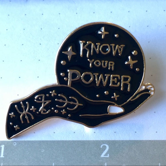 “Know Your Power” hand black metal enamel pin NWT - Picture 3 of 7